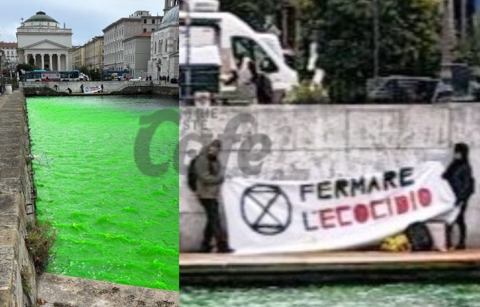 “Fermare l’ecocidio”: Canal Grande verde fluorescente per una protesta ambientalista (VIDEO) 