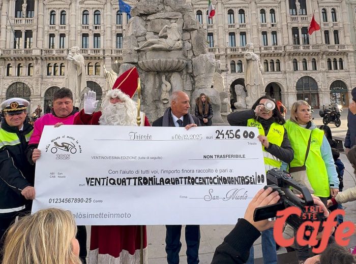 Trieste, svelato in piazza Unità l’assegno da 24.456 euro raccolti da “San Nicolò si mette in moto 2025”