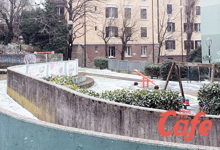 Ponziana sotto la neve, il parco imbiancato nel primo pomeriggio del 6 gennaio