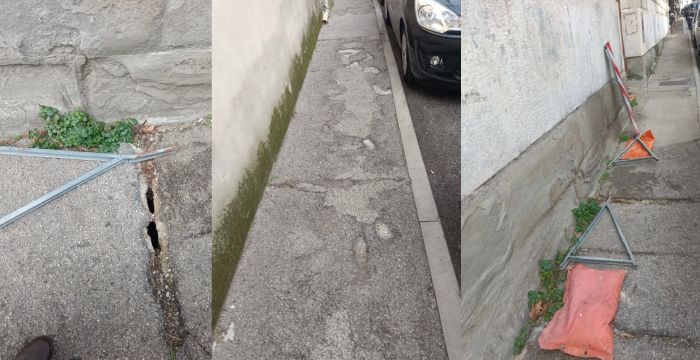 Via dell’Università, marciapiedi nel degrado da anni e transenne rotte: residenti stufi ed esausti 