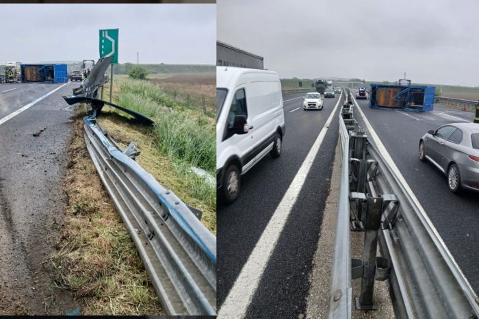 A4 chiusa in zona Villesse direzione Trieste, camion perde il cassone in carreggiata