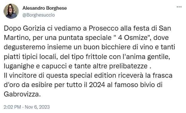 Alessandro Borghese lancia il programma "4 osmize".. e i triestini sognano! ..Ma era solo  una vignetta satirica!