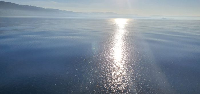 Sottile velo di ghiaccio superficiale ha coperto stamattina le acque di fronte a Miramare