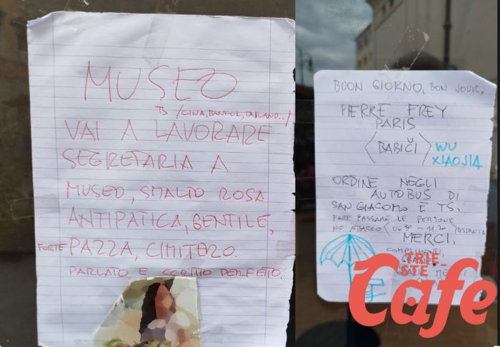 Curiosi cartelli tra via Cassa di Risparmio e Cavana 