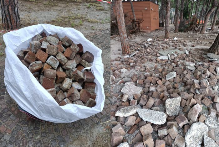 Parte il gruppo di volontari per la raccolta dei cubetti di porfido a Barcola fuori dalla aree interdette 