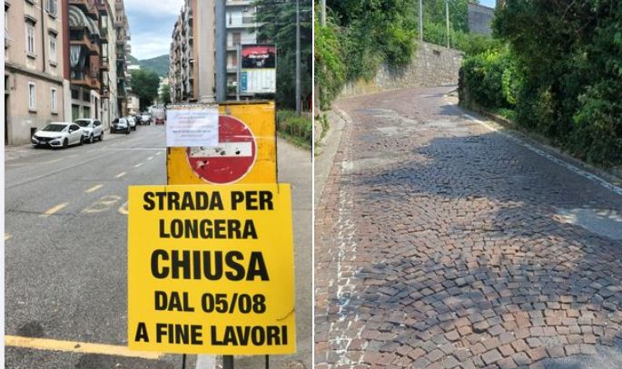 Strada per Longera, cantiere per l'eliminazione della vecchia pavimentazione in cubetti di porfido 