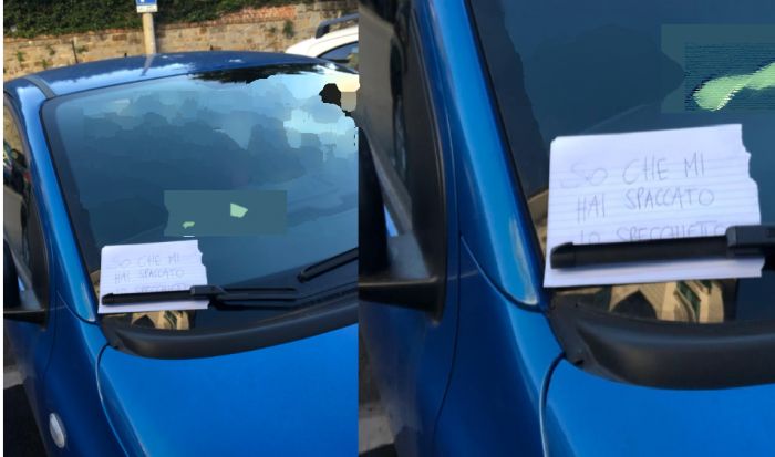 “So che mi hai spaccato lo specchietto”: messaggio sul parabrezza accende tensione in via Segantini