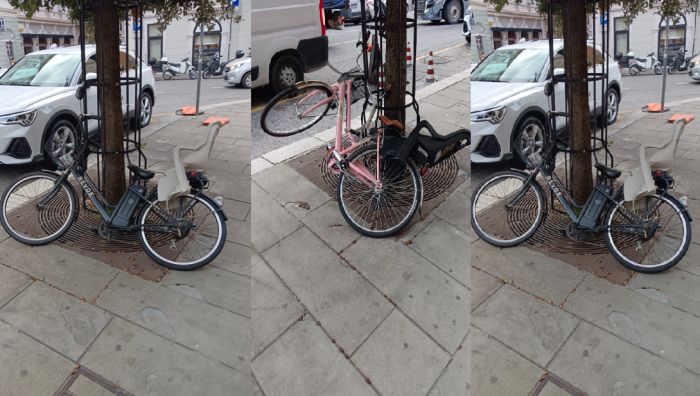 'Piazza Unità, bici abbandonate davanti alla Regione: una situazione che si trascina da mesi'