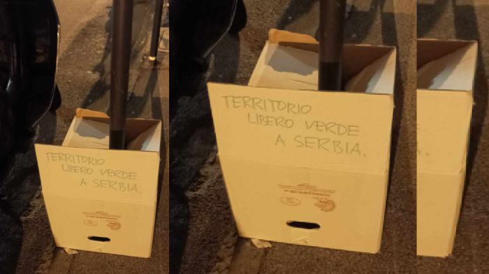 Misterioso scatolone in via Madonna del Mare: "Territorio libero verde a Serbia"