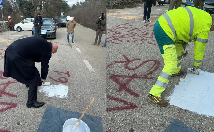 Offese cancellate alla Foiba di Basovizza: azione simbolica con il sindaco Dipiazza