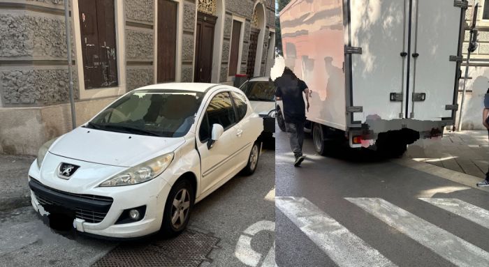 Incidente in via Crispi: furgone urta un'auto in sosta e viene invitato a lasciare un biglietto