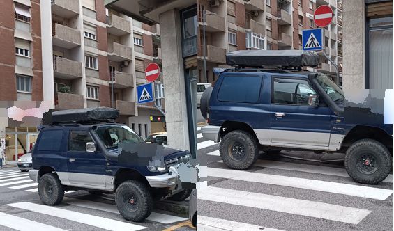 Jeep parcheggiata sulle strisce pedonali: pericolo per pedoni in via Papiniano