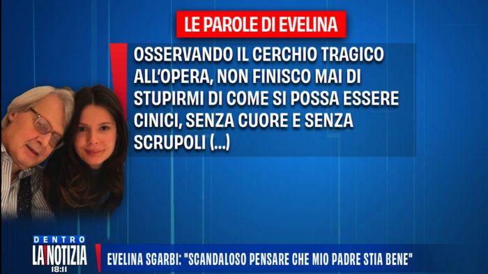 Dentro la Notizia, Evelina Sgarbi: “Mio padre trascinato negli studi, è completamente plagiato”