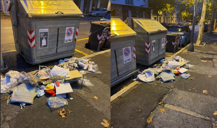“Che brutto spettacolo”: rifiuti sparsi sul marciapiede, protesta dei residenti di via Baiamonti