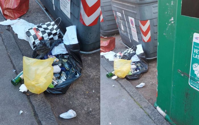 Rifiuti abbandonati accanto al cassonetto del vetro: vandalismo notturno in Campo San Giacomo