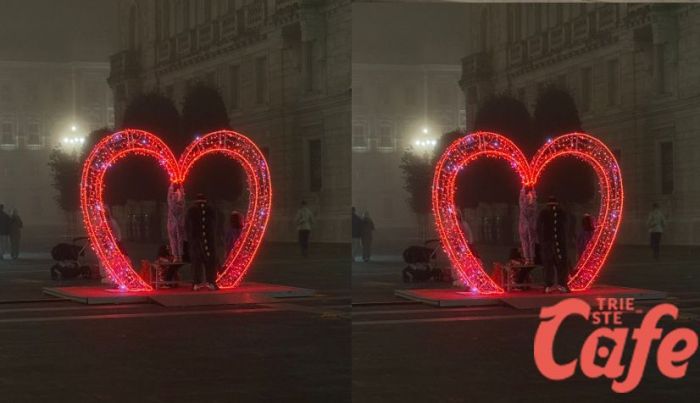 Trieste in love, il cuore luminoso che trasforma piazza Verdi in un abbraccio romantico