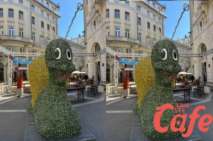 Verso Trieste in fiore, in largo Bonifacio splendida lumaca gigante tutte colorata e sorridente" 