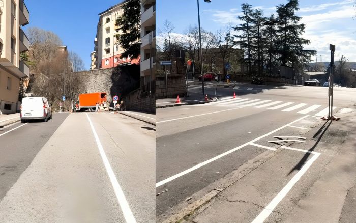 Via Carli, operai al lavoro per la nuova disposizione dei posteggi auto 
