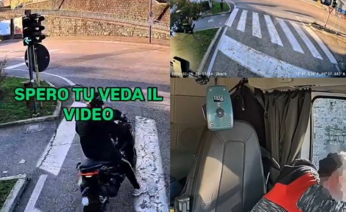 Via dell'Istria, scooterista taglia l'aiuola e sfiora l'incidente con un camion (VIDEO) 