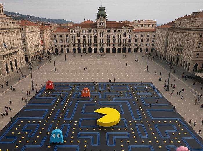 Triestino sogna piazza Unità come un livello di Pac-Man: “Voglio vedere fantasmini rincorrerlo in centro!”