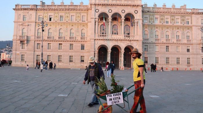 Piantine in piazza contro il cemento: Extinction Rebellion protesta per il verde pubblico a Trieste
