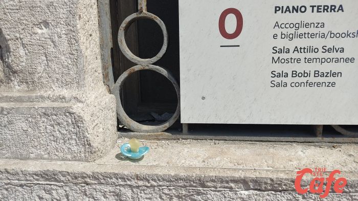 Ciuccio abbandonato sotto palazzo Gopcevich, si cerca il (giovane?) proprietario 