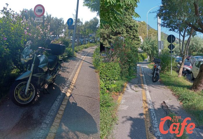 Barcola, abbandona la moto sulla ciclabile per andare a bere birrette