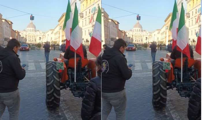 Agricoltori: trattore e mucca Ercolina in piazza San Pietro 