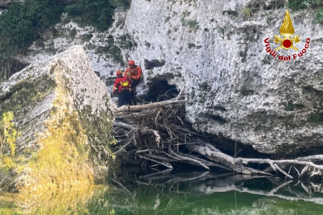 Cane bloccato sulle rocce del Natisone salvato dai vigili del fuoco a Cividale del Friuli