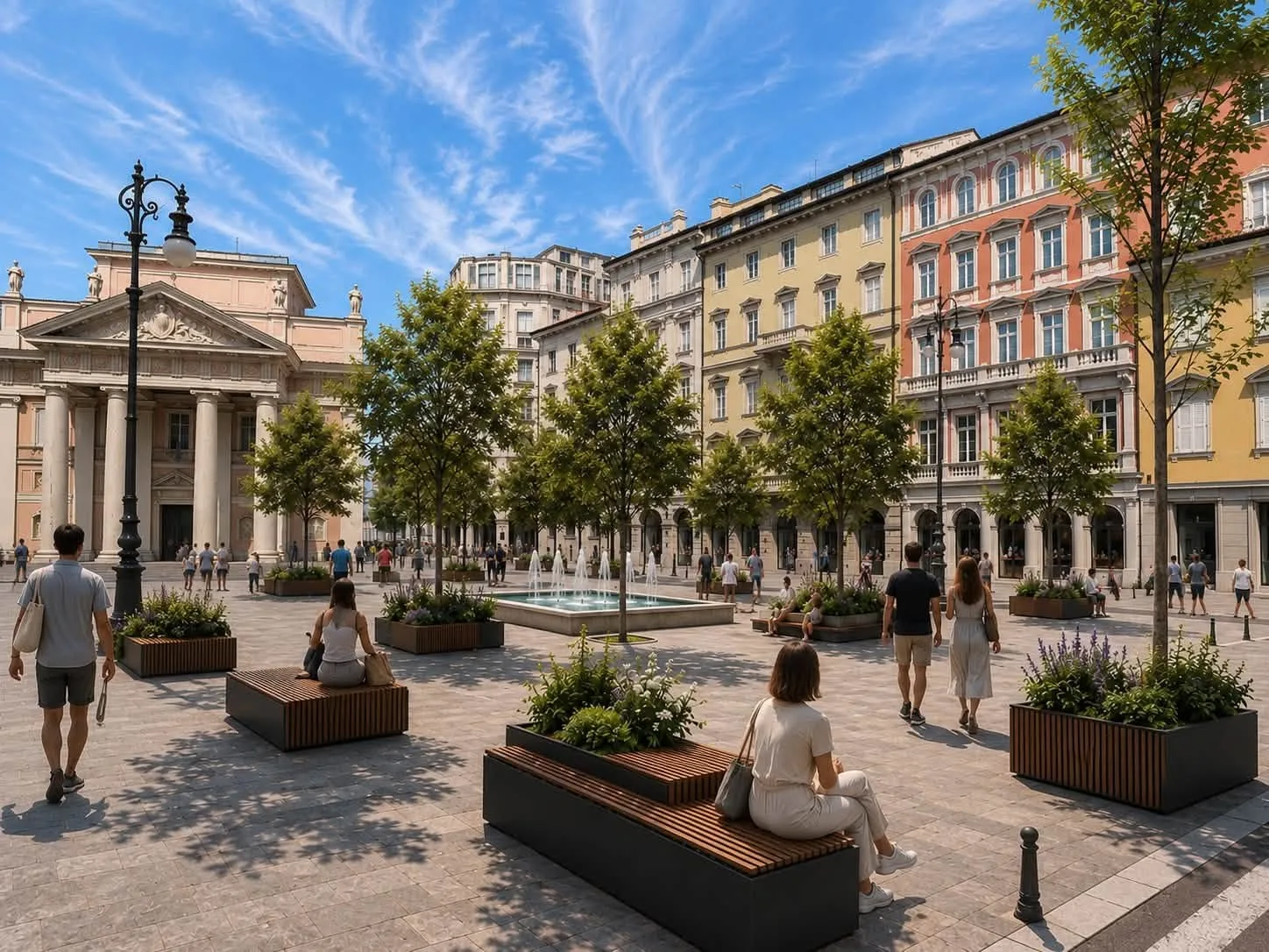 Piazza della Borsa, il grande sogno verde di Trieste: un salotto urbano tra eleganza, alberi e fontane