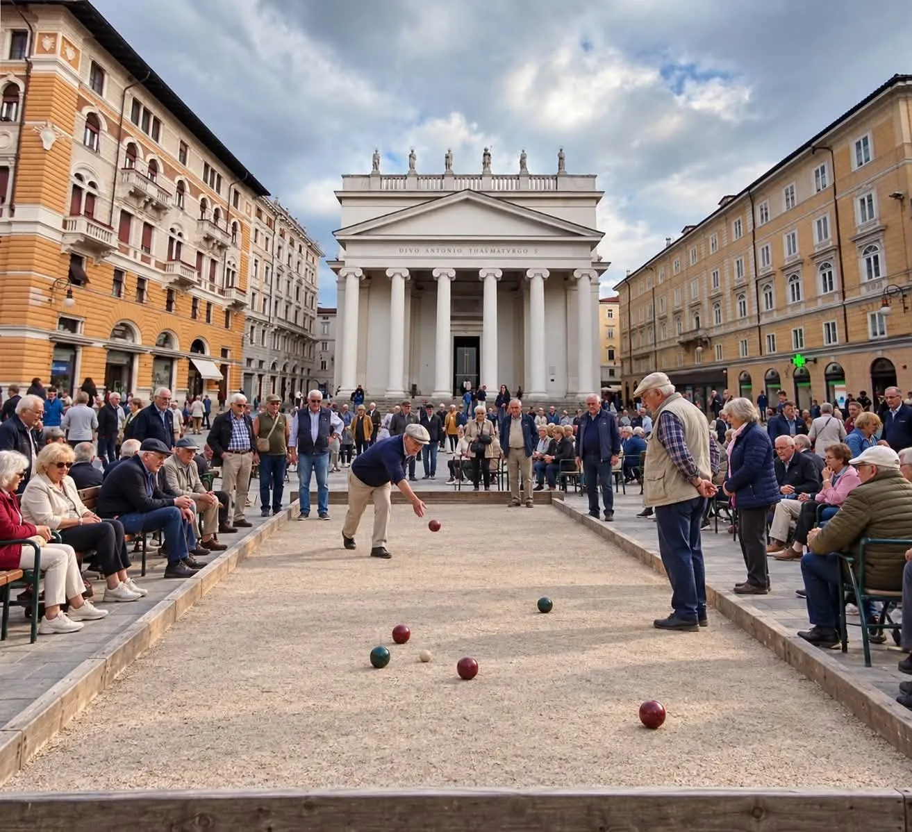 Trieste, altro che panchine: un cittadino immagina piazza Sant’Antonio con il campo di bocce