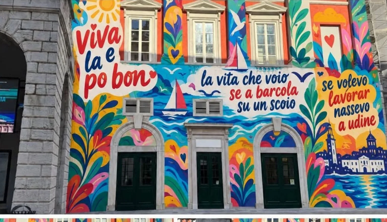 Trieste, un triestino ridisegna il Verdi: «Viva la e po’ bon» e la facciata diventa virale