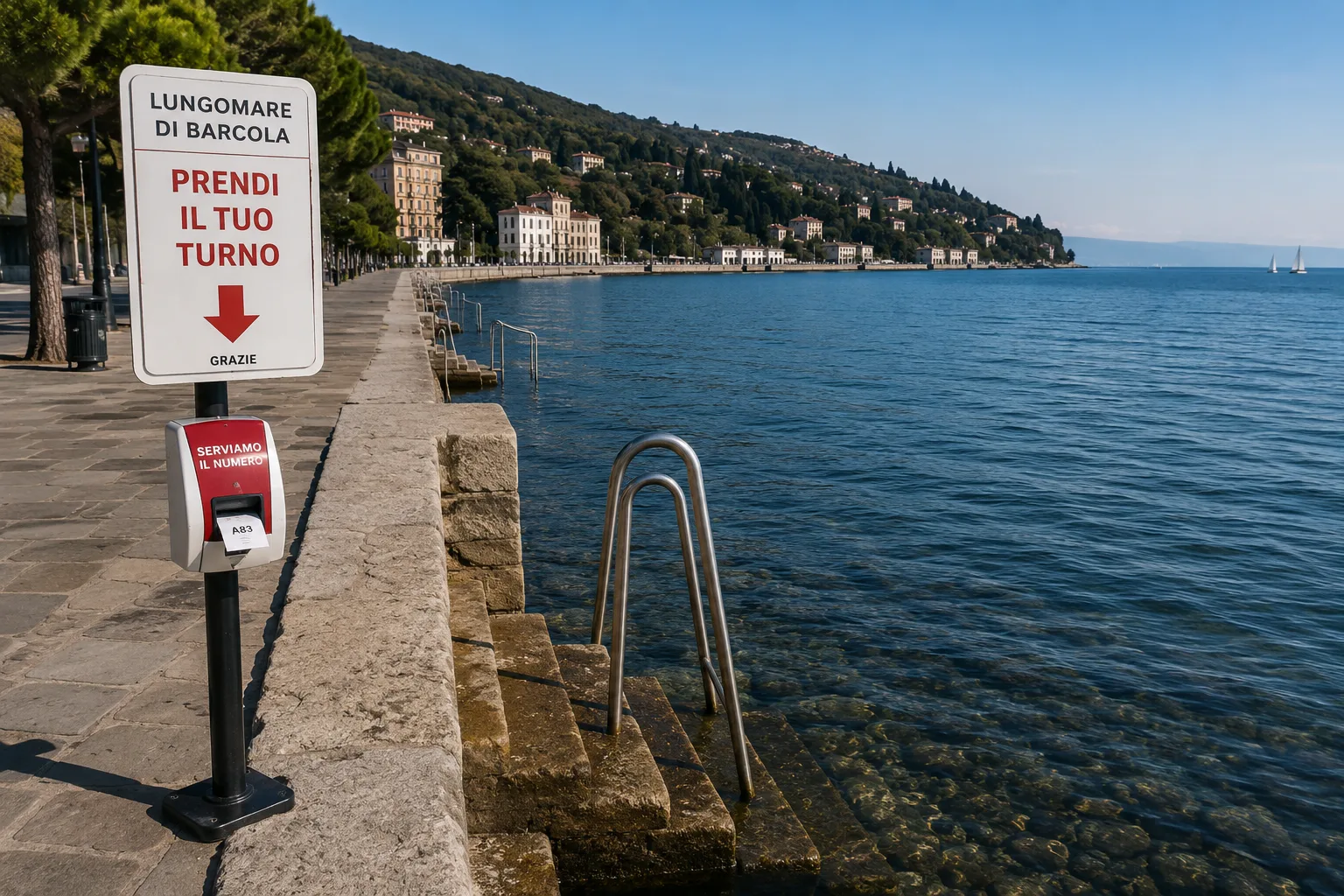 Eliminacode per fare il bagno a Barcola? La proposta della scaletta con il numerino