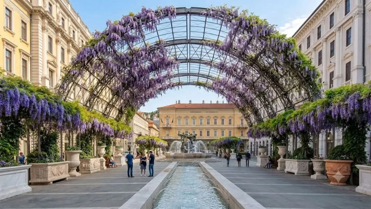 Tra glicini, fontane e pergolati: il sogno di una triestina per piazza Vittorio Veneto