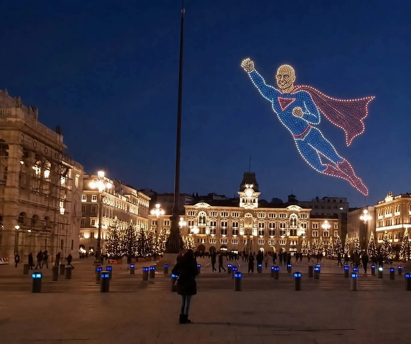 Provocazione in Piazza Unità: "Anziché la stella cadente, mettiamo il sindaco Dipiazza come Superman"