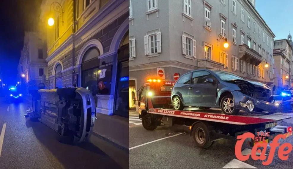 Trieste, Mazda colpita sul fianco e ribaltata: incidente nella notte, cinque giovani a bordo delle due auto