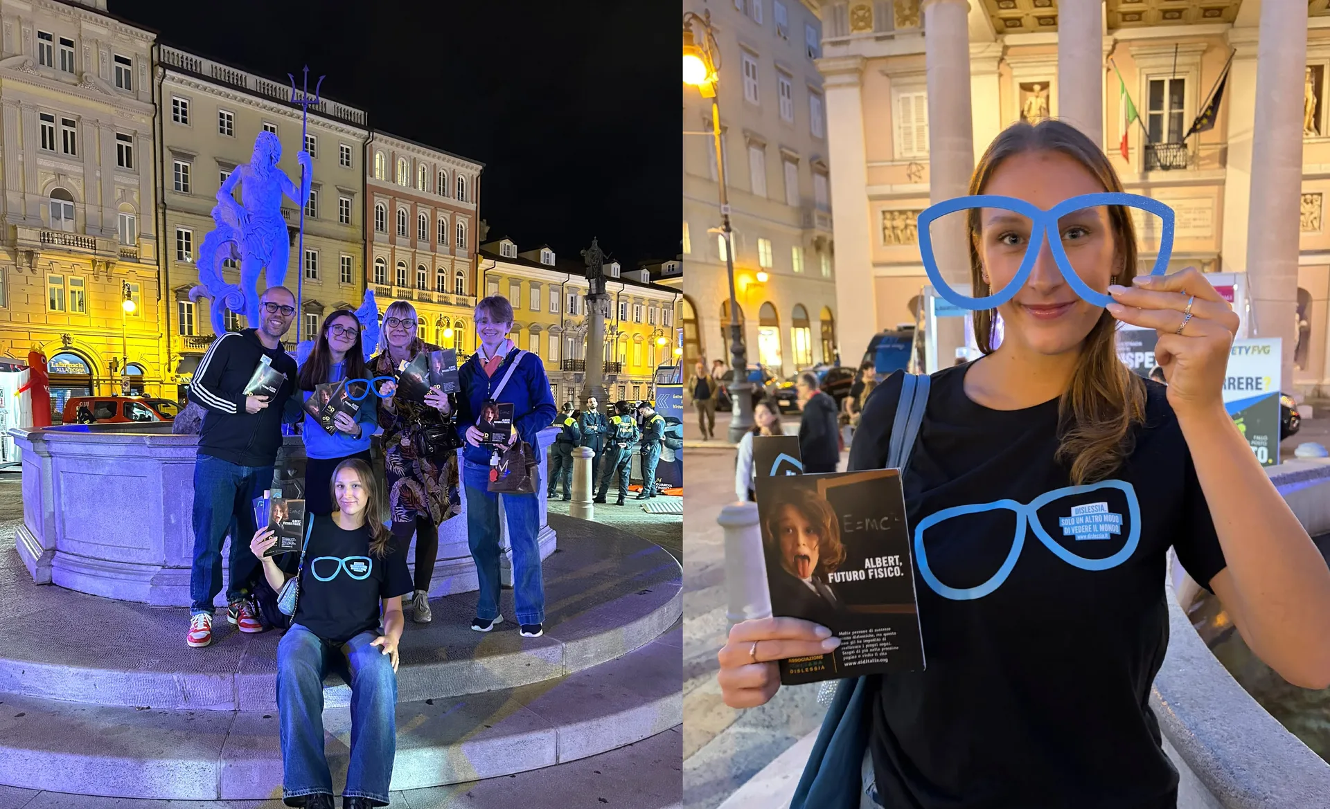 Trieste si illumina di azzurro per la Giornata della dislessia: il Nettuno protagonista in piazza della Borsa