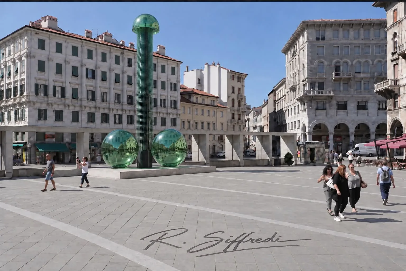 Trieste, tre sfere e una maxi colonna: il sogno per piazza Goldoni scatena inevitabili doppi sensi
