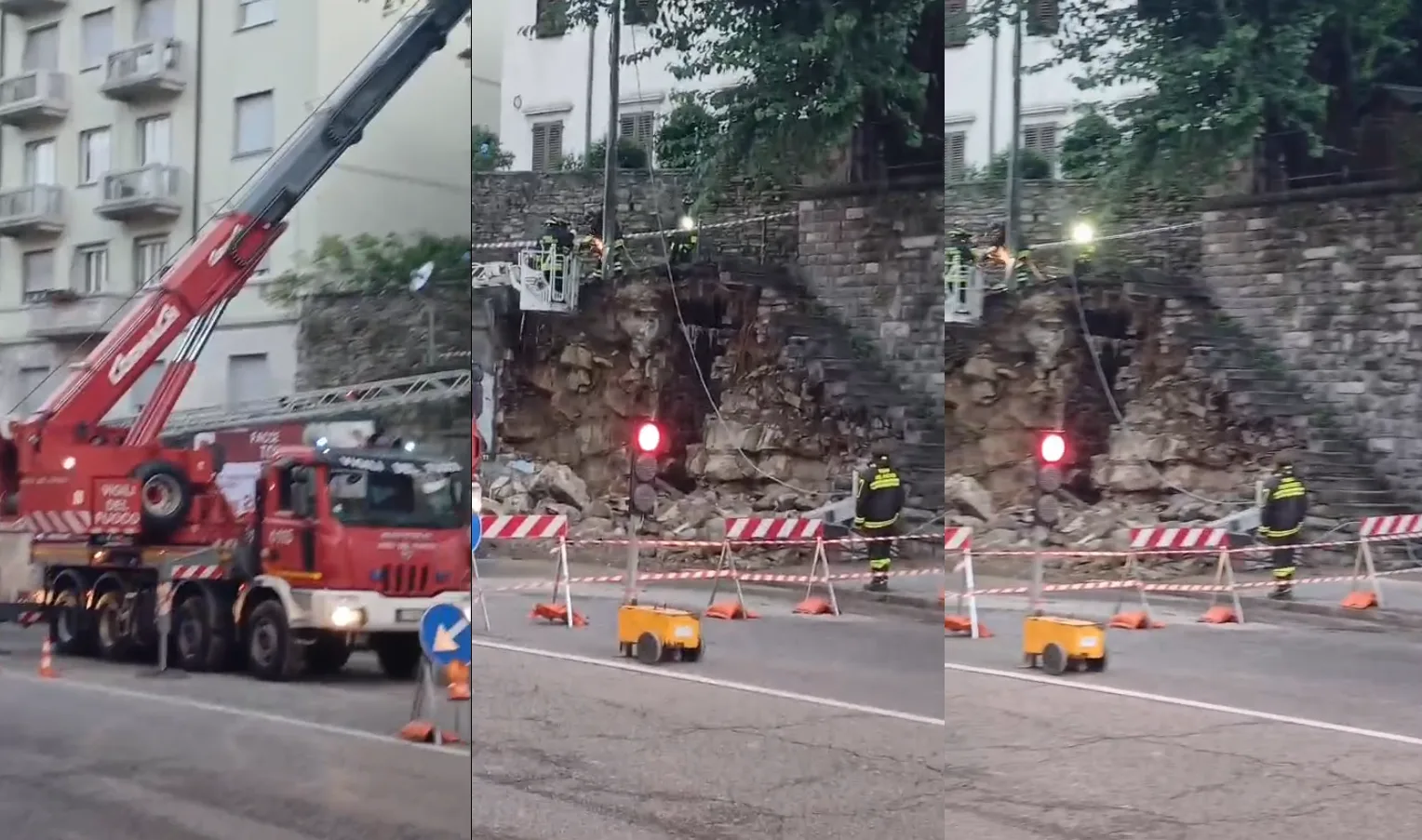 Trieste, frana di via Giulia: Vigili del Fuoco ancora al lavoro per mettere in sicurezza l'area (VIDEO)