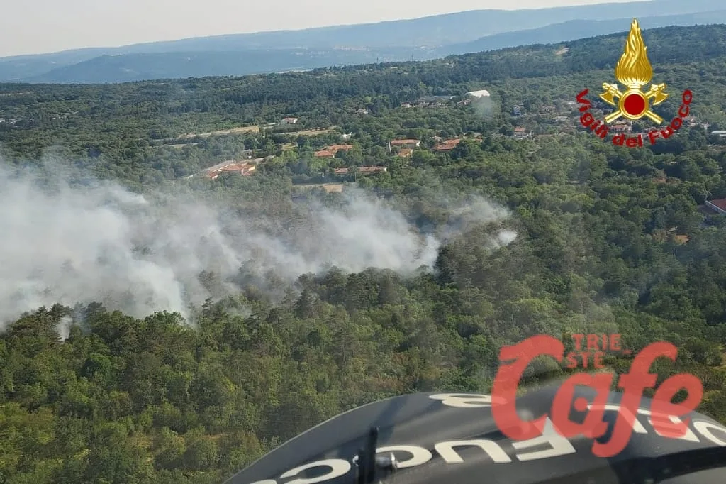 Trieste, vasto incendio boschivo tra Padriciano e Gropada: protette abitazioni e casa di riposo
